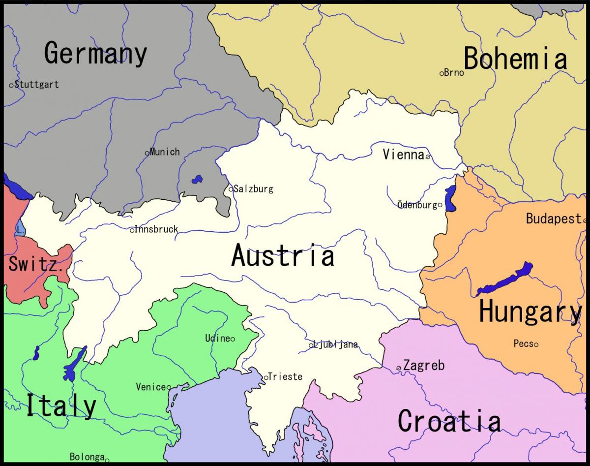 karta över Wien och dess omgivningar
