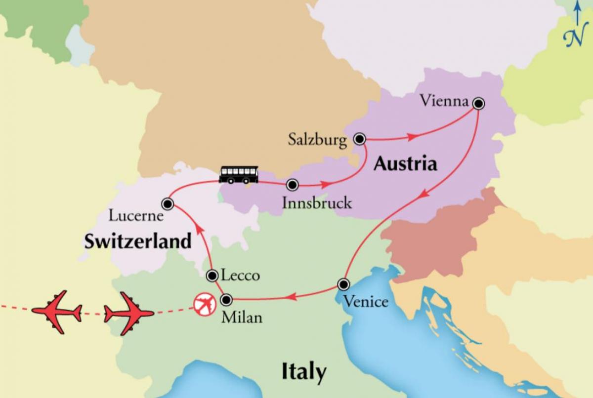 Karta över Wien och schweiz, inte lå